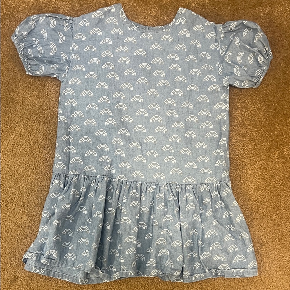 Tea Collection denim Dress with White Rainbow Pattern sz 8